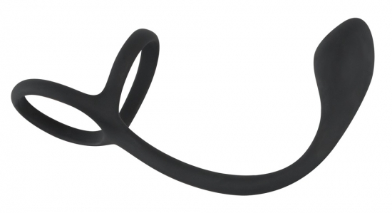 Black Velvets Cock & Ball Ring + Plug Prostatastimulation Gesamtlnge 22,5 cm - Farbe: schwarz